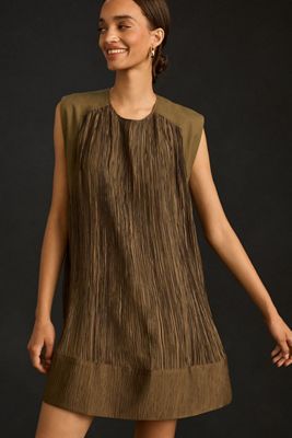 Cap-Sleeve Plissé Mini Dress