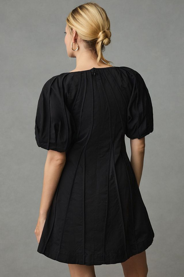 Aureta Puff-Sleeve Seamed A-Line Dress #1