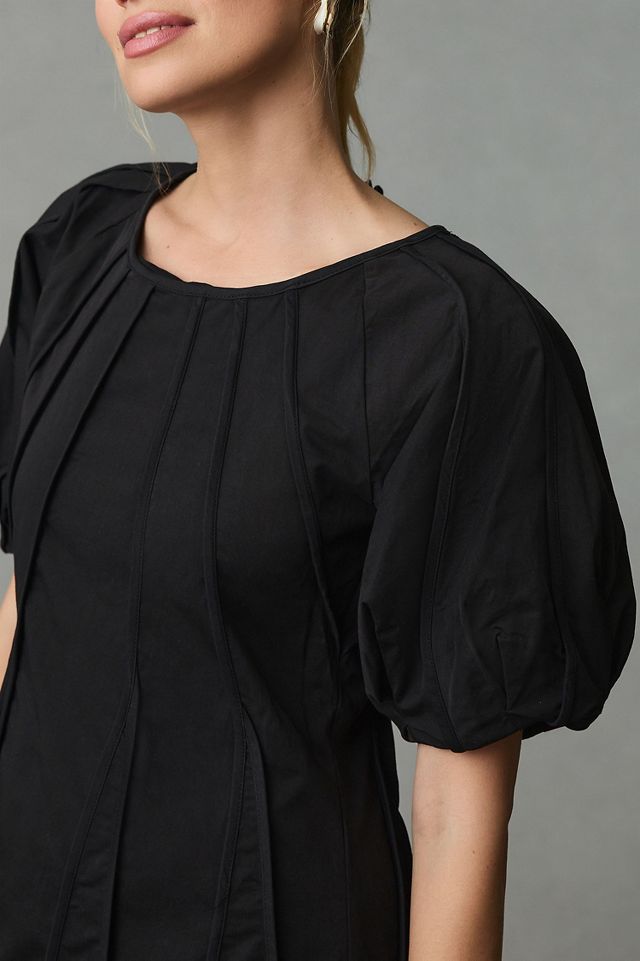 IC Collection Woven Abstract Print Round Neck Long Puff