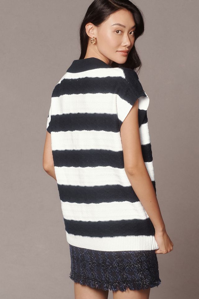 Maeve Oversized Textured Collared Muscle Sweater Vest #1