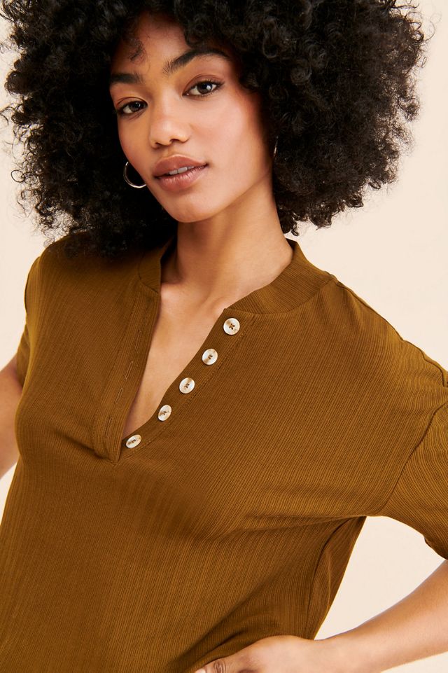 Varley Kasey Mock Placket Rib Tee | Anthropologie