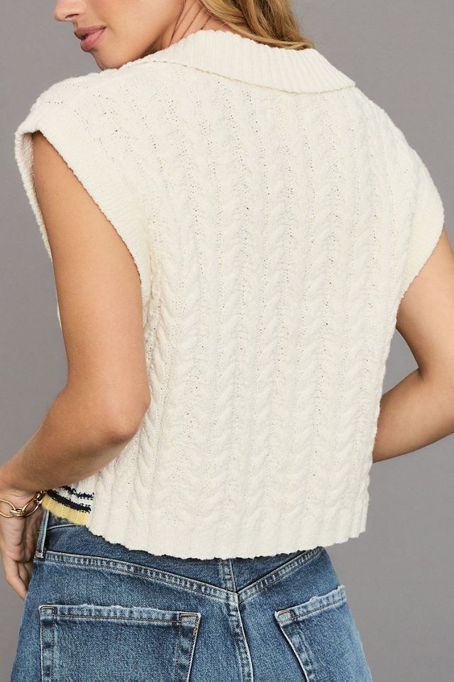Maeve Collared Cable-Knit Sweater Vest #1