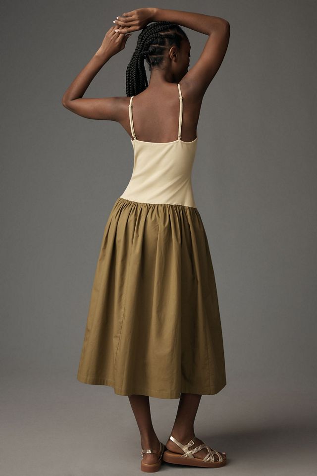 Maeve Sleeveless Ribbed Poplin Twofer Midi Dress | Anthropologie