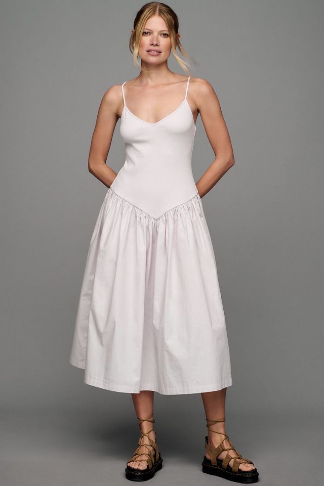 Maeve Sleeveless Ribbed Poplin Twofer Midi Dress #3
