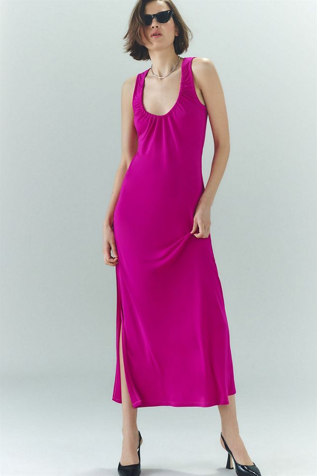 Ruched Scoop-Neck Midi Dress