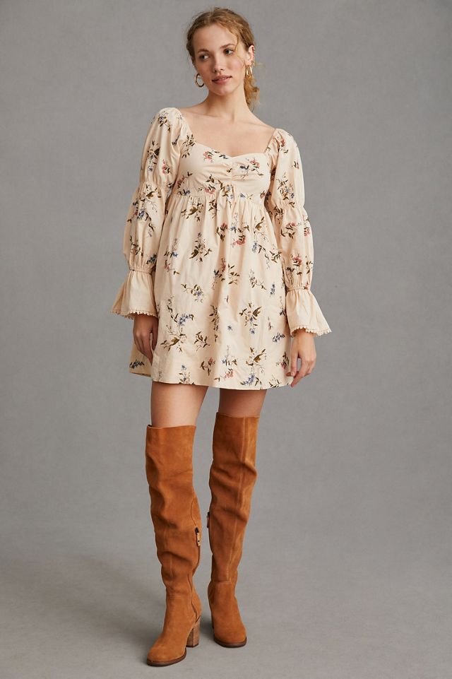 Long-Sleeve Embroidered Mini Dress #3