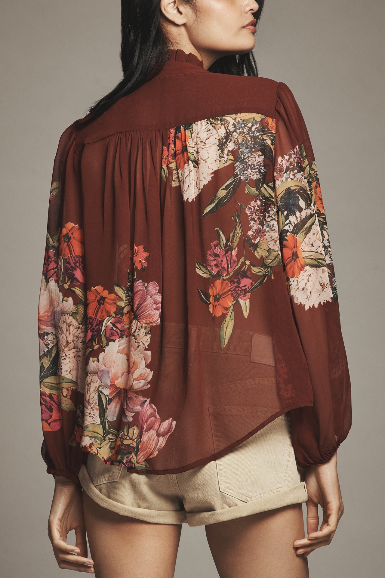 Estela Sheer Printed Buttoned Blouse