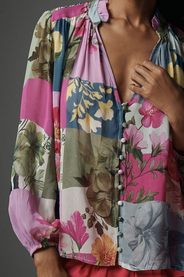 Estela Sheer Printed Buttoned Blouse #3