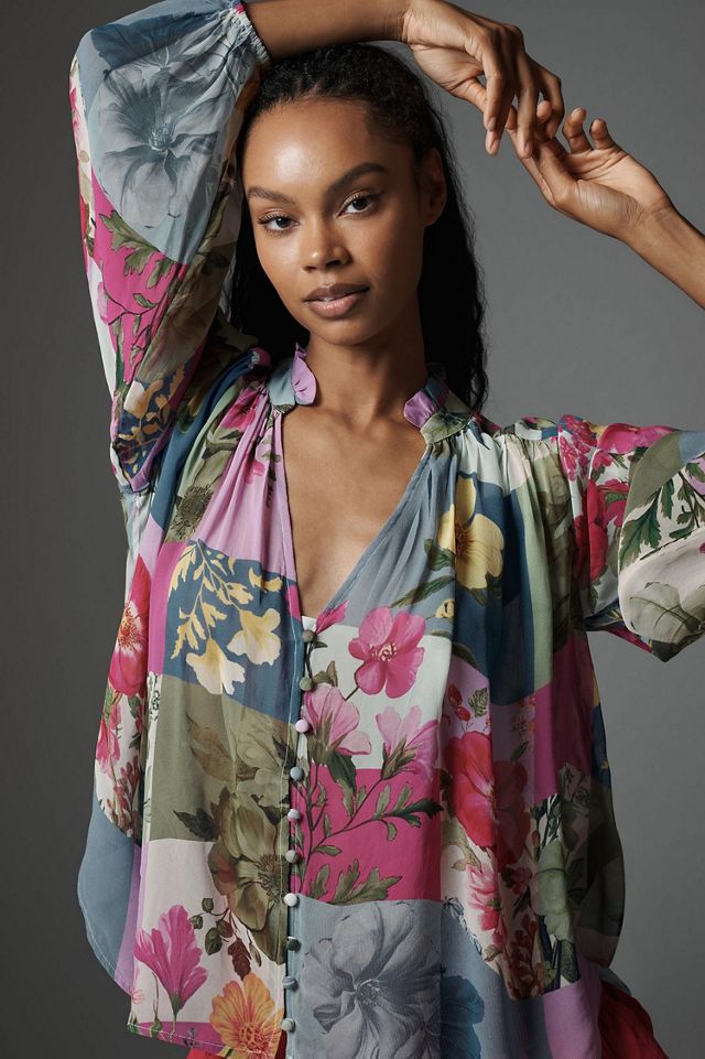Estela Sheer Printed Buttoned Blouse #4