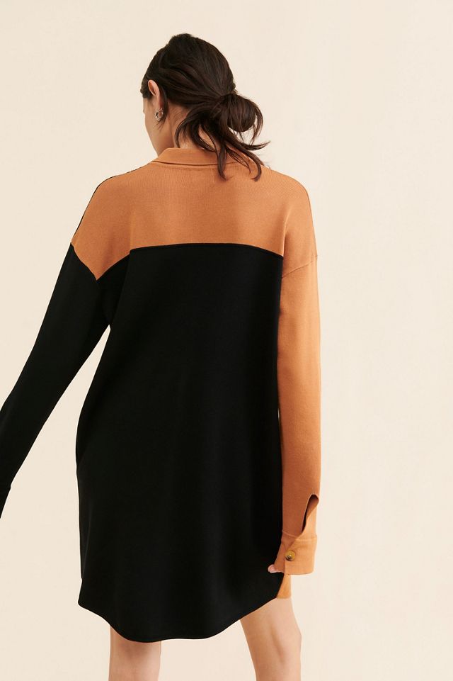 en elly Knit Colorblock Shirt Dress #1