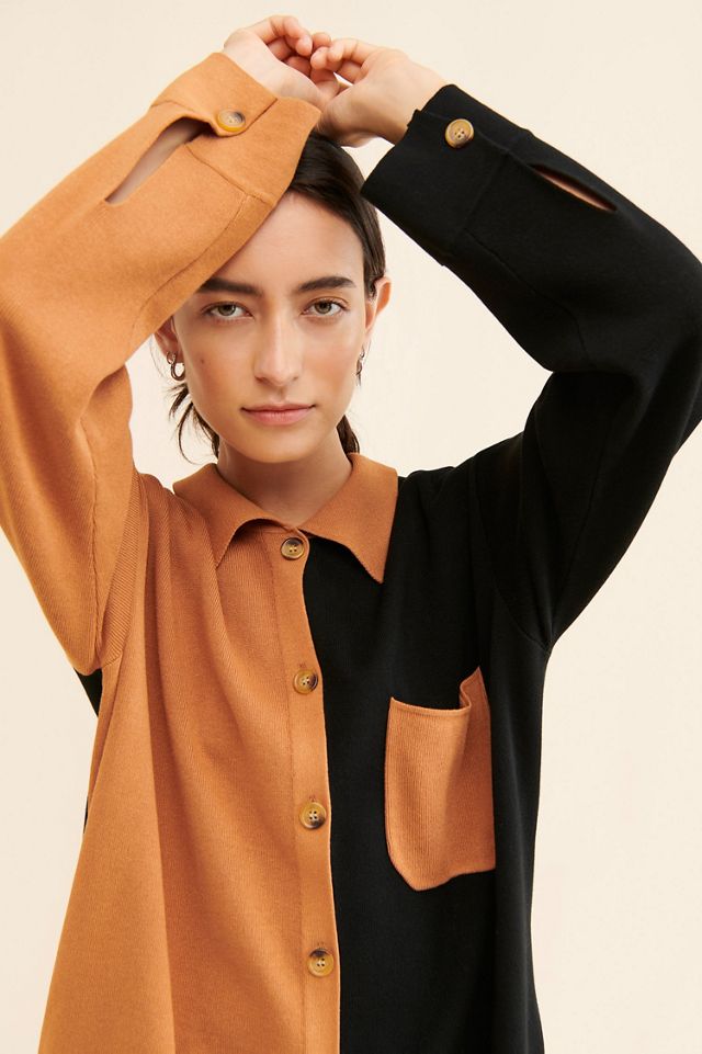 en elly Knit Colorblock Shirt Dress #2