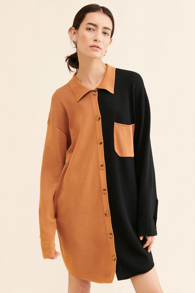 en elly Knit Colorblock Shirt Dress #3