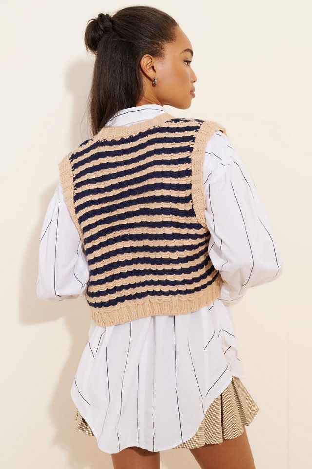 Moon River Striped Open Front Sweater Vest #1