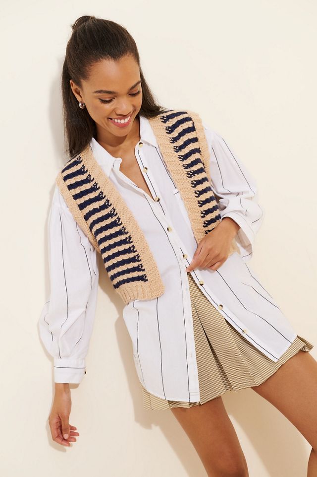 Moon River Striped Open Front Sweater Vest #2