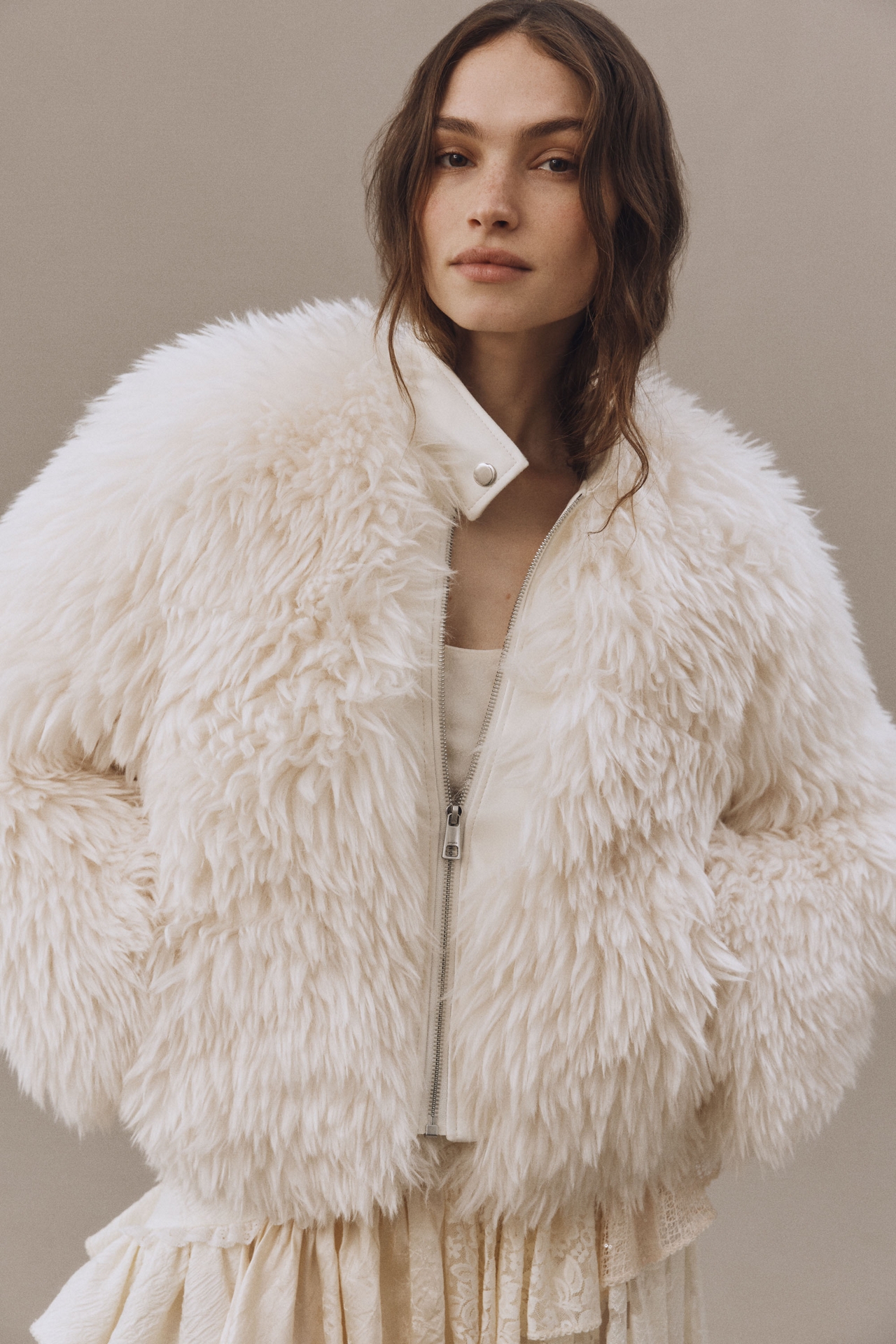 APPARIS Lillet Shag Faux Fur Bomber Jacket