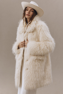 Apparis Pamela Faux Fur Coat Jacket In Neutral