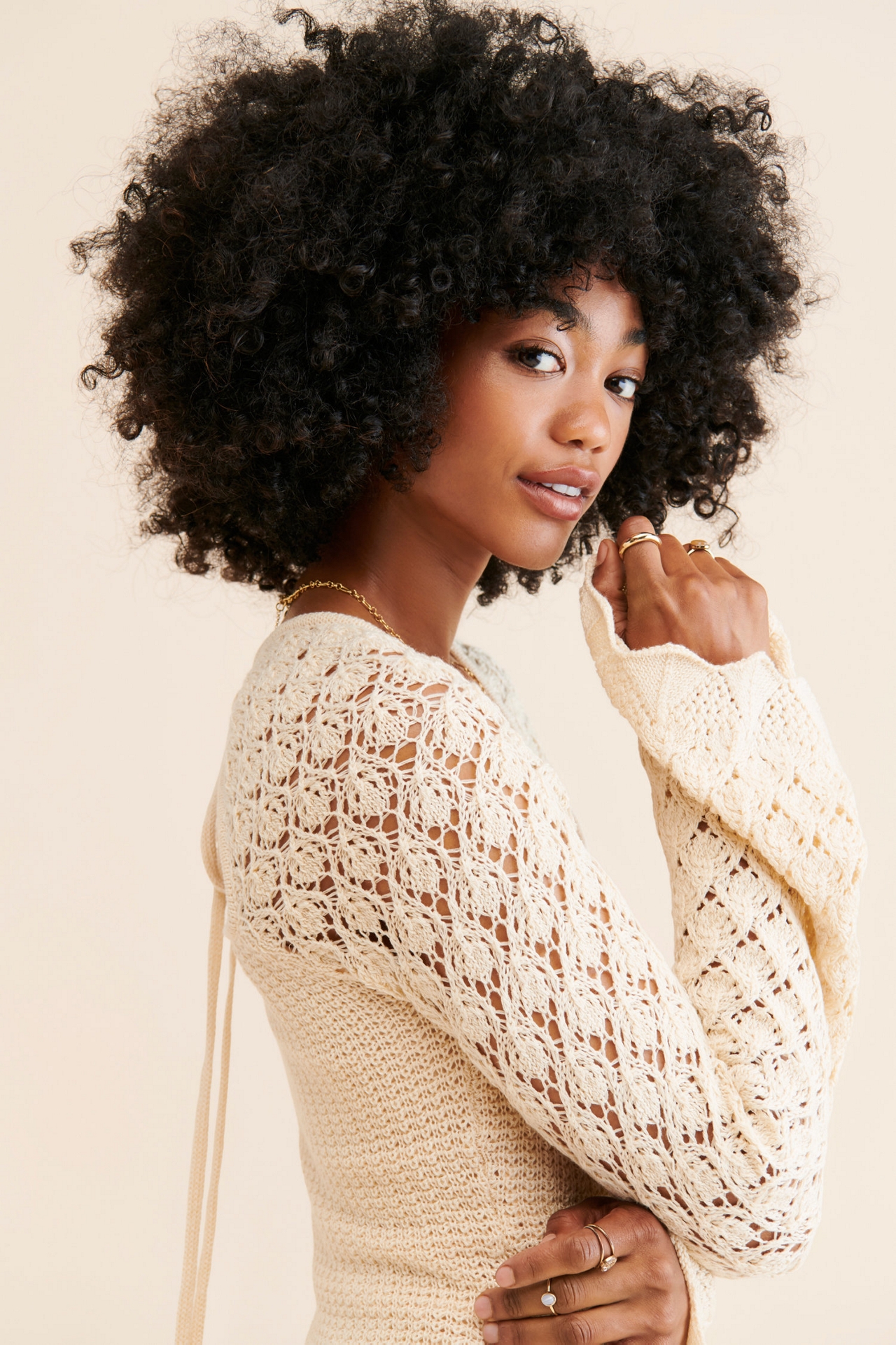 4SI3NNA Bell Sleeve Crochet Mini Dress