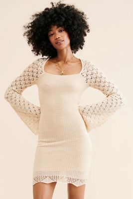 4SI3NNA Bell Sleeve Crochet Mini Dress