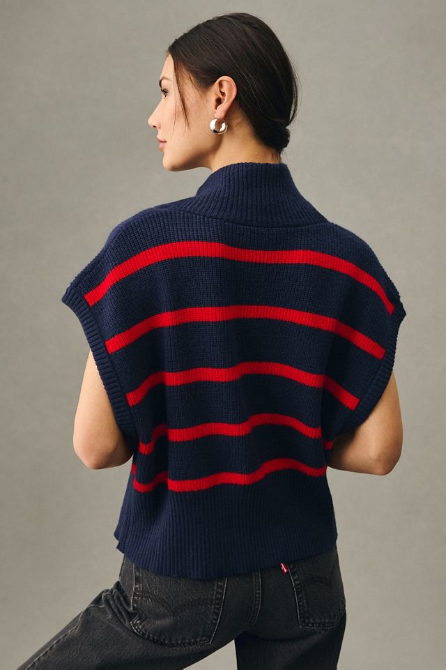 Maeve Striped Quarter-Zip Vest #1