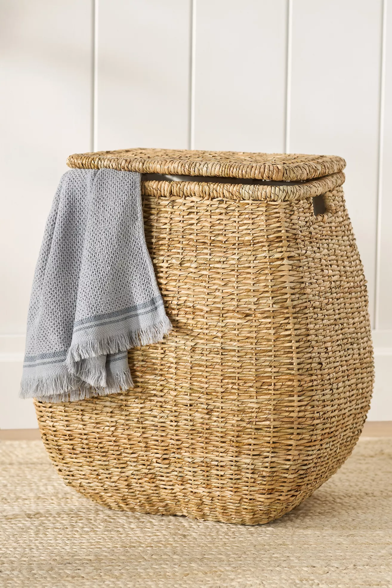 Woven Lidded Seagrass Hamper with Handles