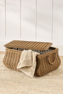Woven Lidded Wicker Basket with Handles