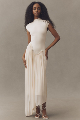 Et Ochs Francis Asymmetric Knit Combo Midi Dress In White
