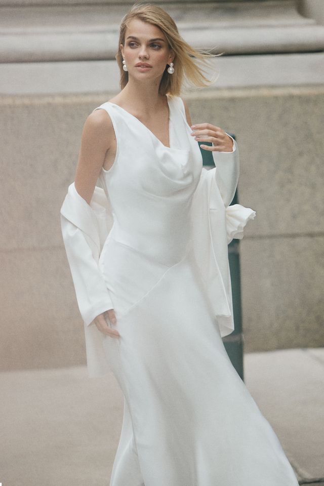 BHLDN Sleeveless Cowl-Neck Bias-Cut A-Line Midi Dress #1