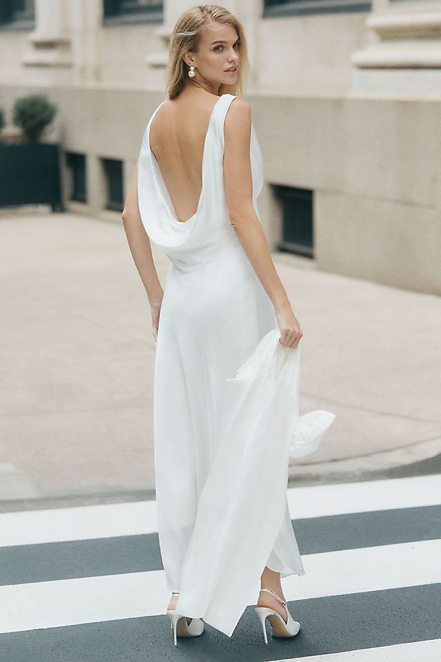 low cut flowy dresses Azure Flowy Chiffon Front Twist Maxi Dress