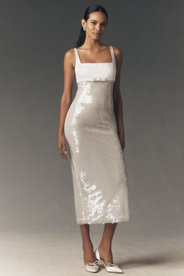 Yvaine Sequin Square-Neck Column Midi Dress