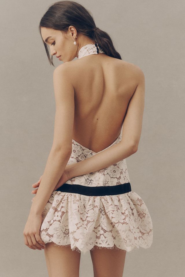 Retrofete Cicely High-Neck Drop-Waist Open-Back Lace Mini Dress |  Anthropologie