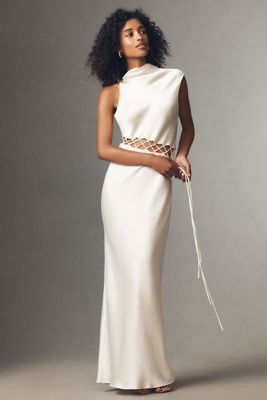 Shona Joy Huxley Cowl-neck Lace-up Maxi Dress In Multi