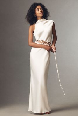Lovaan Val Sleeveless Ruched Linen-Silk Dress