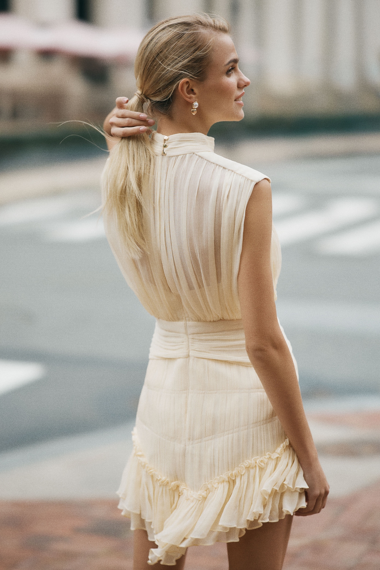 Shona Joy Victoria Sleeveless Ruched Chiffon Mini Dress