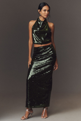 Shona Joy Sequin A-line Maxi Skirt In Black