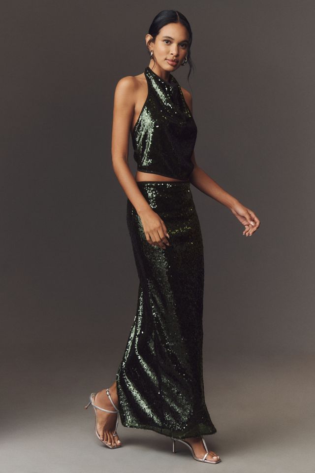 Shona Joy Olympia Sequin Cowl-Neck Halter Top #3