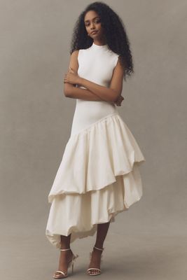 AMUR Eleonora Asymmetric Tiered Midi Dress