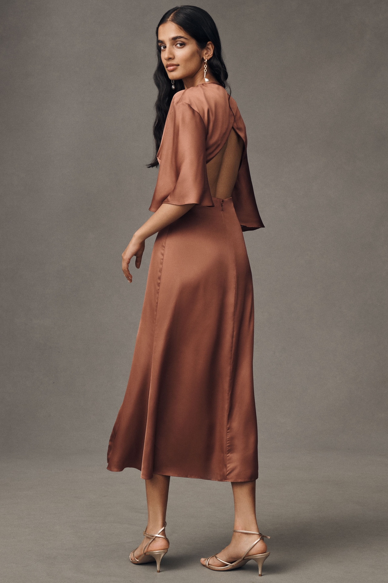 BHLDN Short-Sleeve Open-Back Side-Slit Midi Dress