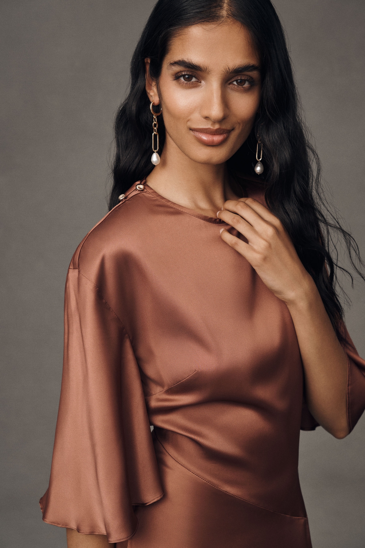 BHLDN Short-Sleeve Open-Back Side-Slit Midi Dress
