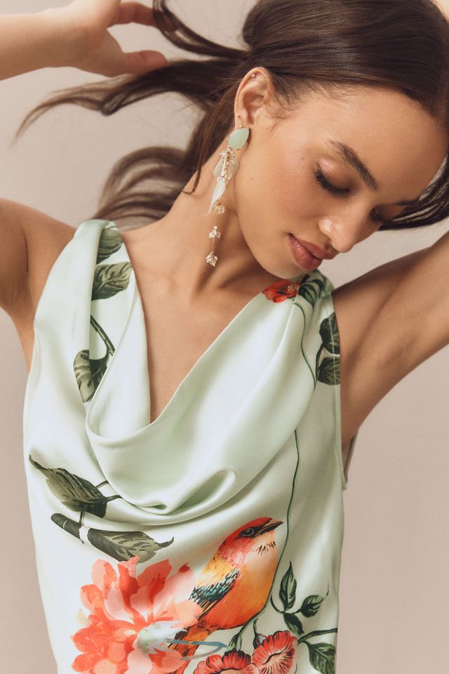 BHLDN Cowl-Neck Open-Back Floral Drop-Waist Midi Dress