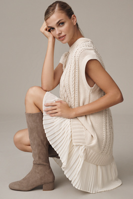 Silent D Gold Suede Block-heel Knee-high Boots In Sand