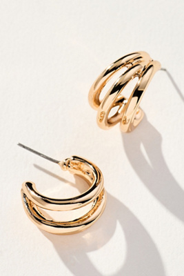By Anthropologie Triple Huggie Hoop Earrings In Gold