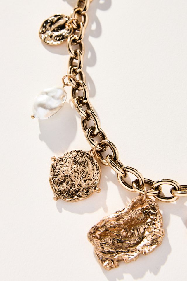 Pearl & Molten Charm Toggle Cable Chain Necklace #3