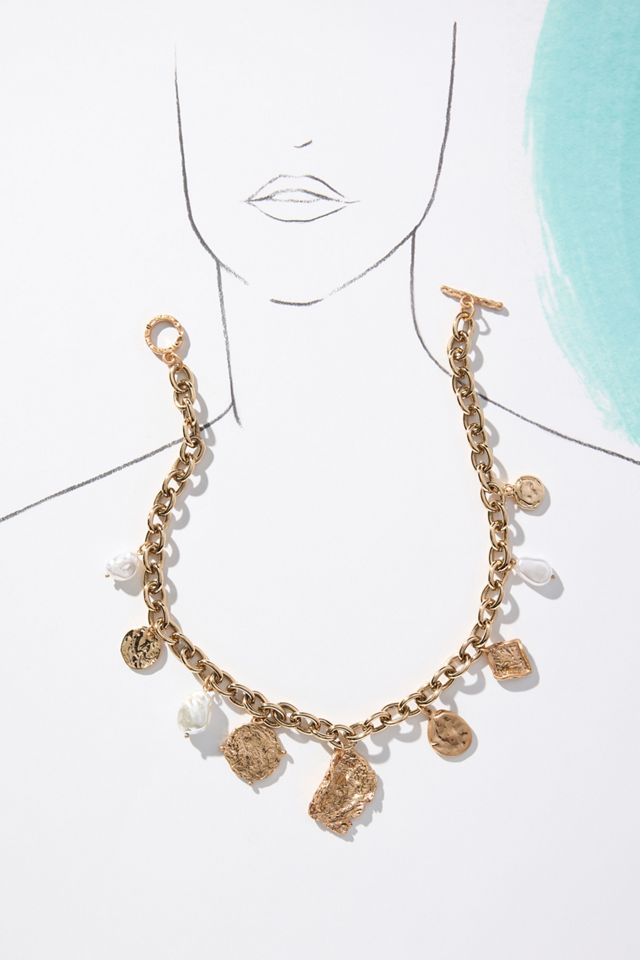 Pearl & Molten Charm Toggle Cable Chain Necklace #4