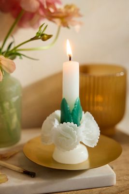 Oaxacan Floral Taper Candle, Mini Green + White