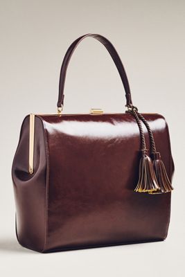 Faux-Leather Square Top-Handle Bag