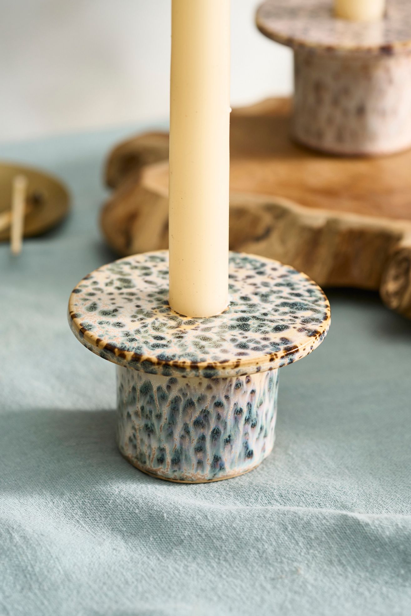 Reactive Glaze Ceramic Taper Holder, Low - Light Grey, Standard, One Size