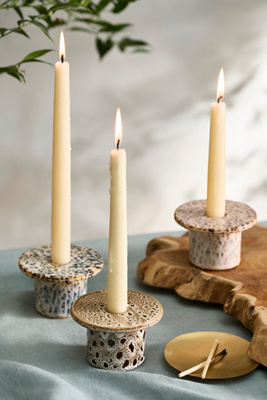Reactive Glaze Ceramic Taper Holder, Low | Terrain