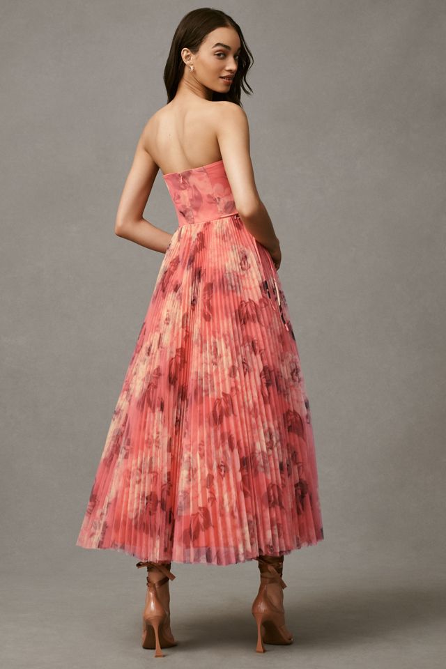 Hutch Costella Strapless Pleated Floral Tulle Midi Dress #2