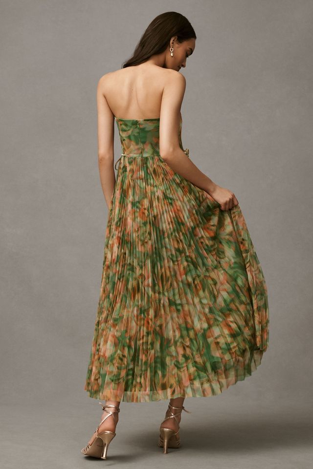 Hutch Costella Strapless Pleated Floral Tulle Midi Dress #1