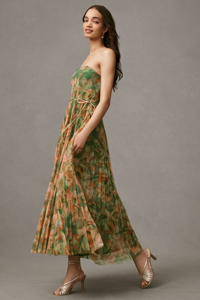 Hutch Costella Strapless Pleated Floral Tulle Midi Dress #3